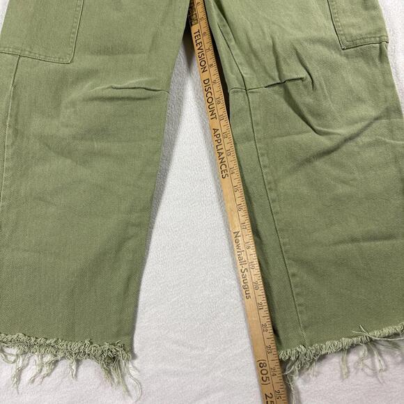 Billabong Cargo Wide Leg Jeans Womens 26 Olive Green Utility Raw Hem Y2K - Picture 2 of 10